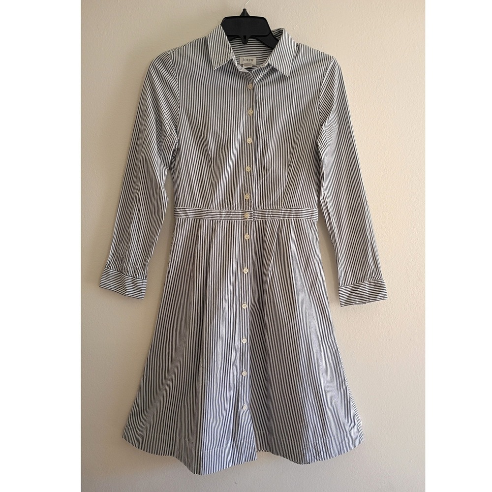 J.Crew Womens Blue White‎ Striped Long Sleeve Button Front Shirtdress Size 2